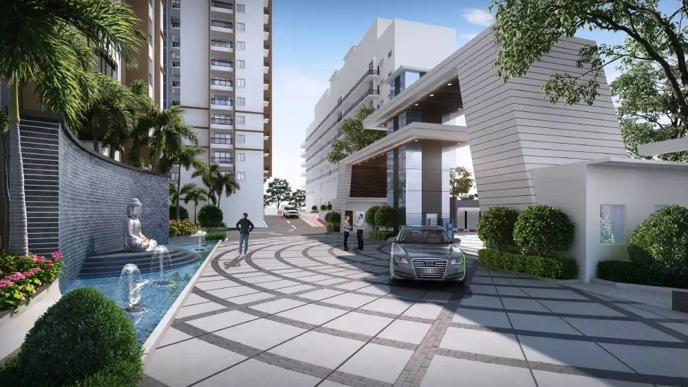 Entry plaza landscape at SMR Vinay Iconia