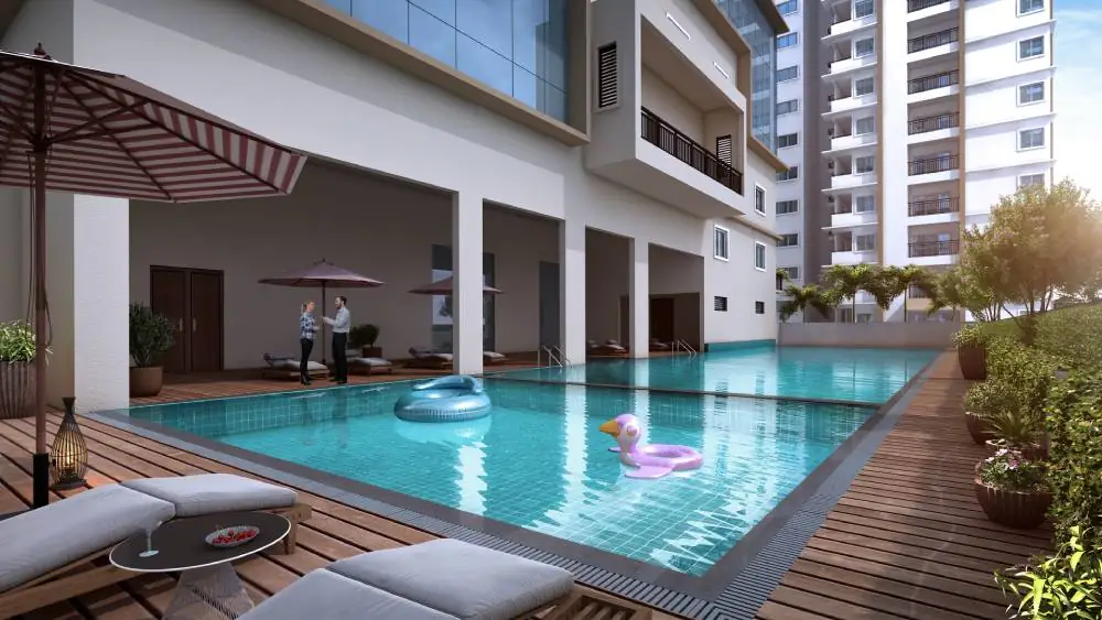 Swimming pool amenity at SMR Vinay Iconia